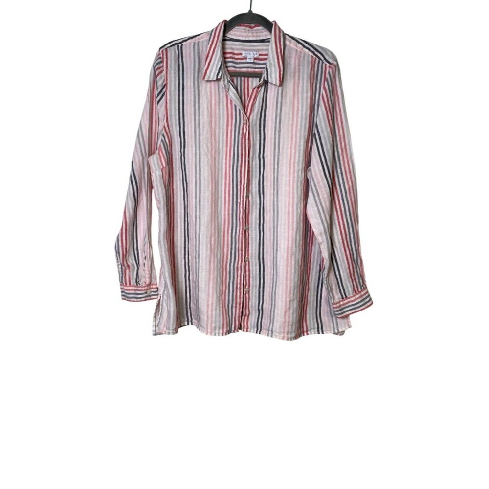 J. Jill Love Linen Shirt Women's XL Multicolor Striped Button Up Top Y2K Comfy